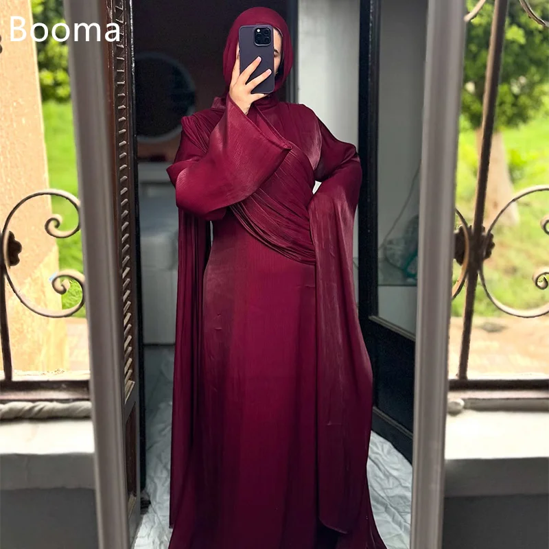 

Booma A-Line Shiny Burgundy Pleat Long Women Prom Formal Gowns for Women Evening Dress Dresses O-Neck Customized 2025