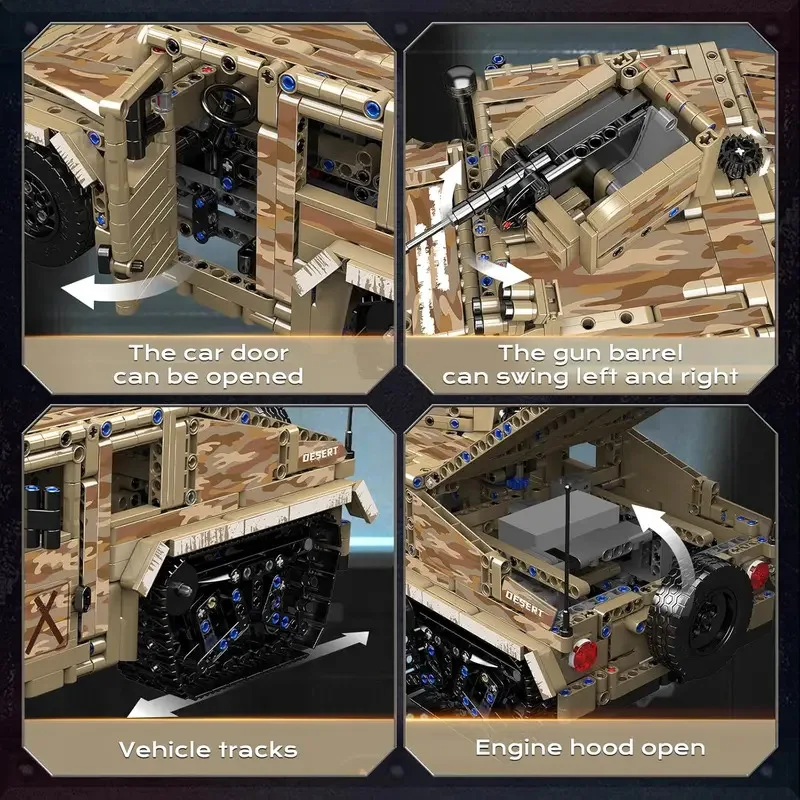 MOULD KING 20047 Remote Controlled Military Humvee Tracked Vehicle Building Blocks Set for Adults Technical Toy