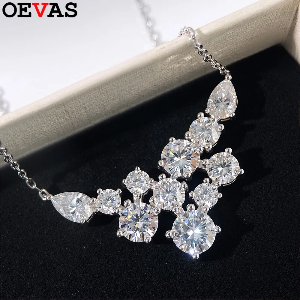 

OEVAS Full Moissanite Pendant Necklace For Women S925 Silver Sparkling Wedding Chain Party Fine Jewelry Can Pass Diamond Test