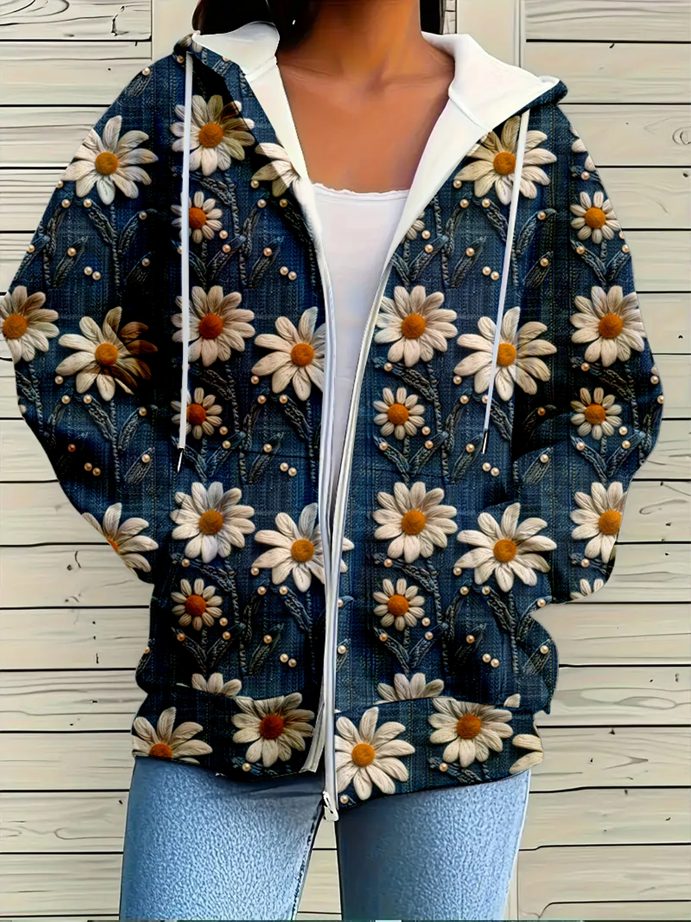 

Christmas 3D printed cartoon flower pattern zipper hoodie women's casual tops Spring and Autumn fashion oversized Sweatshirts