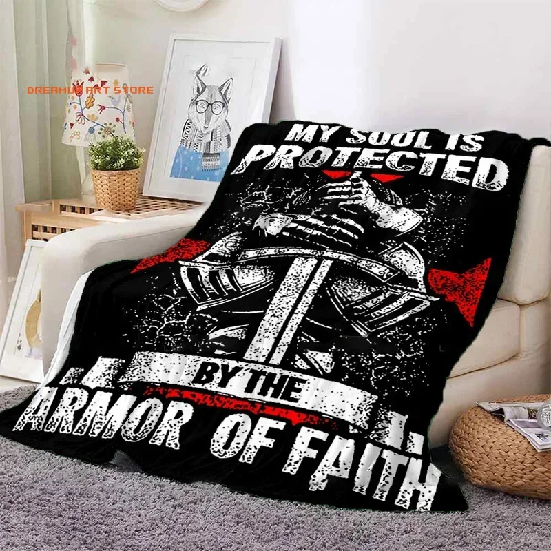 2026 Crusader Cross Pattern Blanket Templar Knights Warm Flannel Thin Blanket Portable Home Travel Office Lunch Break Blanket