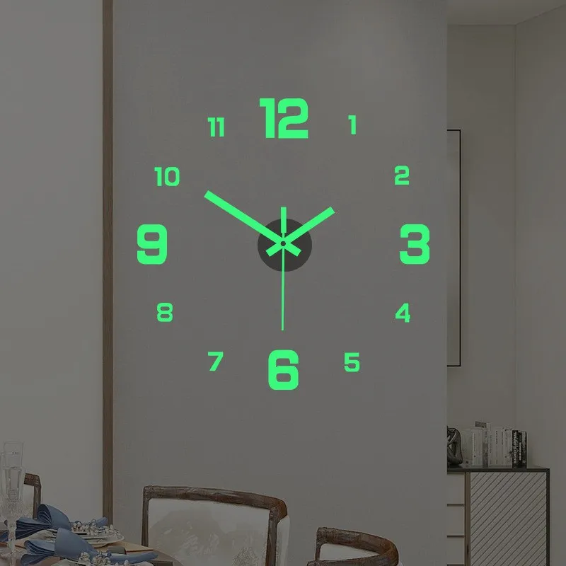 3D Luminous Wall Clock Glow At Night Frameless Acrylic Diy Digital Clock Wall Stickers Modern Home Living Room Office Wall Decor