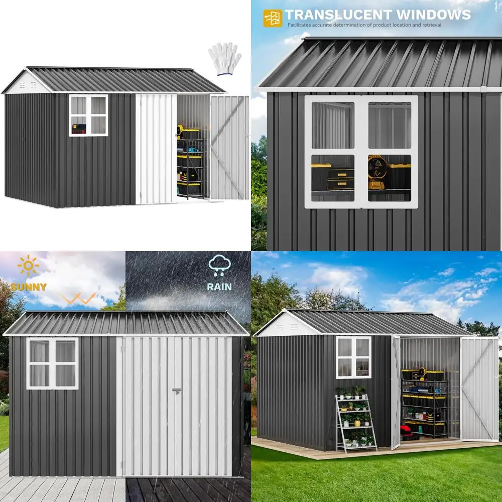 

Большой навес для хранения на открытом воздухе размером 10x8 футов с окном, запираемыми дверями и наклонной крышей для садовых инструментов