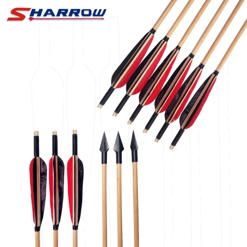 5 Pcs Wooden Arrows Archery Tureky Feather With Traditional Broadshead Use For Recurve Hunting Arrow