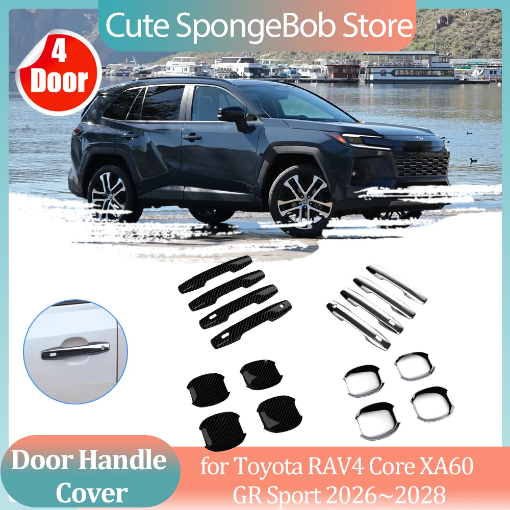 

Car Handle Cover for Toyota RAV4 Core XA60 GR Sport 2026~2028 ABS Carbon Fiber Chrome Door Sticker Trim Strip Cap Accessories