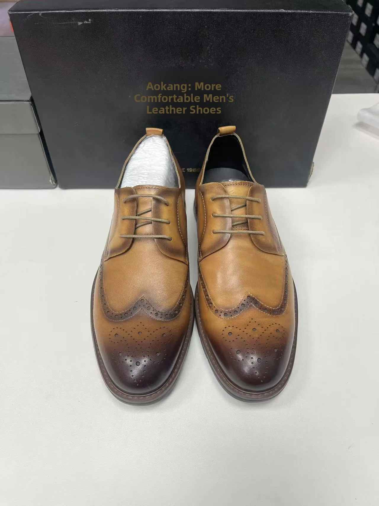 

Мужские туфли Aokang из натуральной коровьей кожи, деловые, на шнуровке, синие, высококачественные кожаные туфли, удобные, дышащие, спортивные.