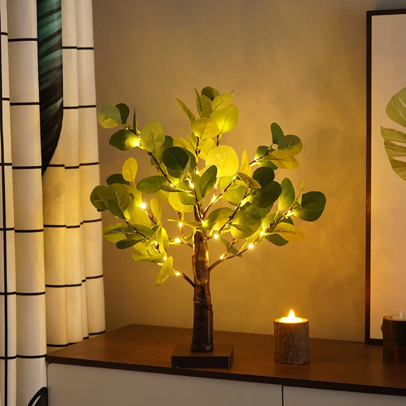 Artificial Eucalyptus Plant Trees Lamp For Table 60CM Tall 36 LED Lights For Home Bedroom Decor Christmas Birthday Gifts