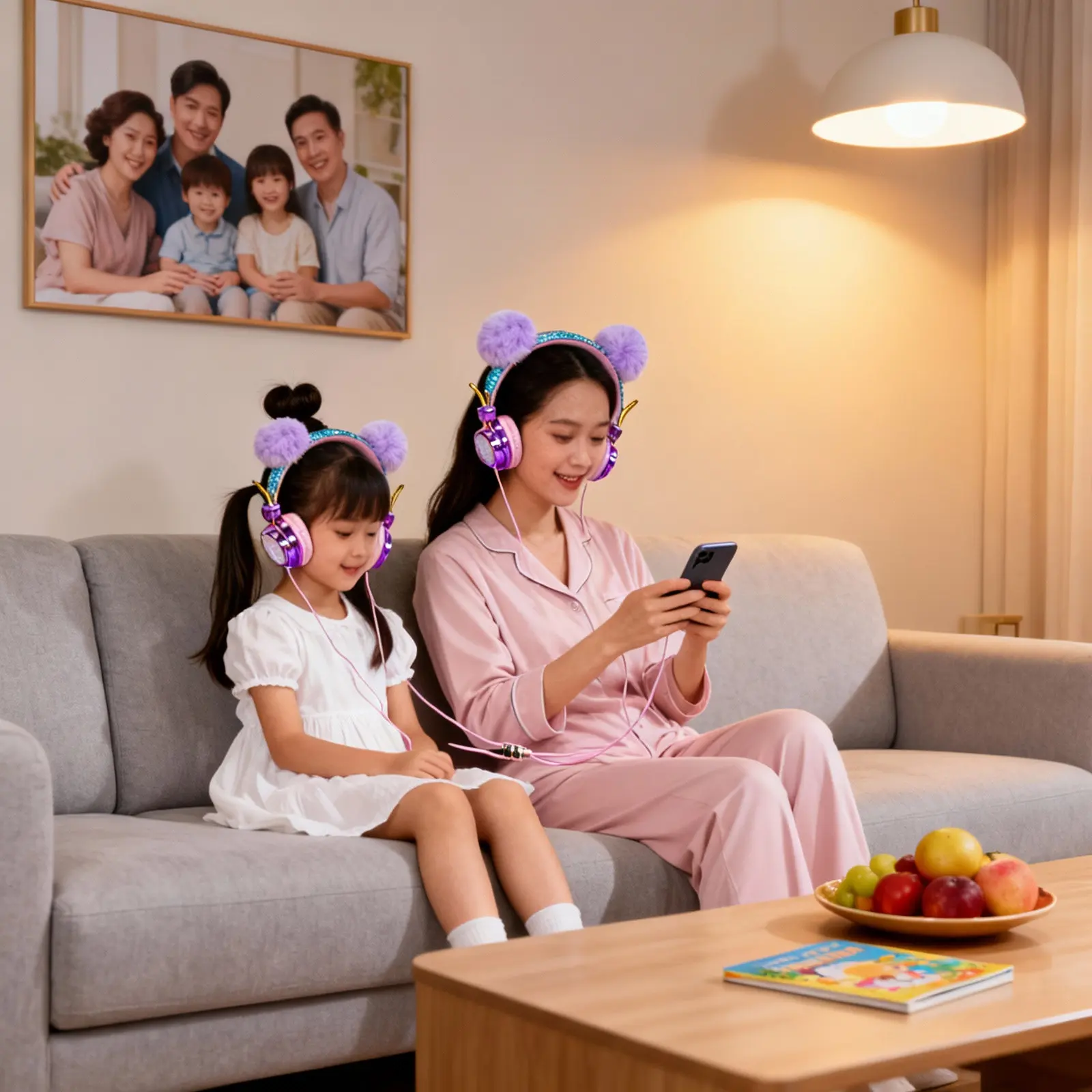 Children Headset Rhinestone Glitter Ball Kids Headphones Mic Volume Limit Adjustable Headband Compatible Phone Tablet Laptop