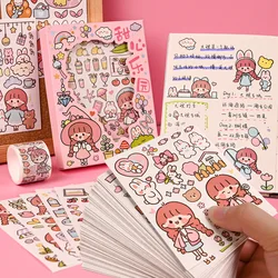 50 Sheets/Box Cartoon  Stickers Hand Account Decoration Diy Gift Box Decoration Stickers Pattern  Cute Girl Material Stickers