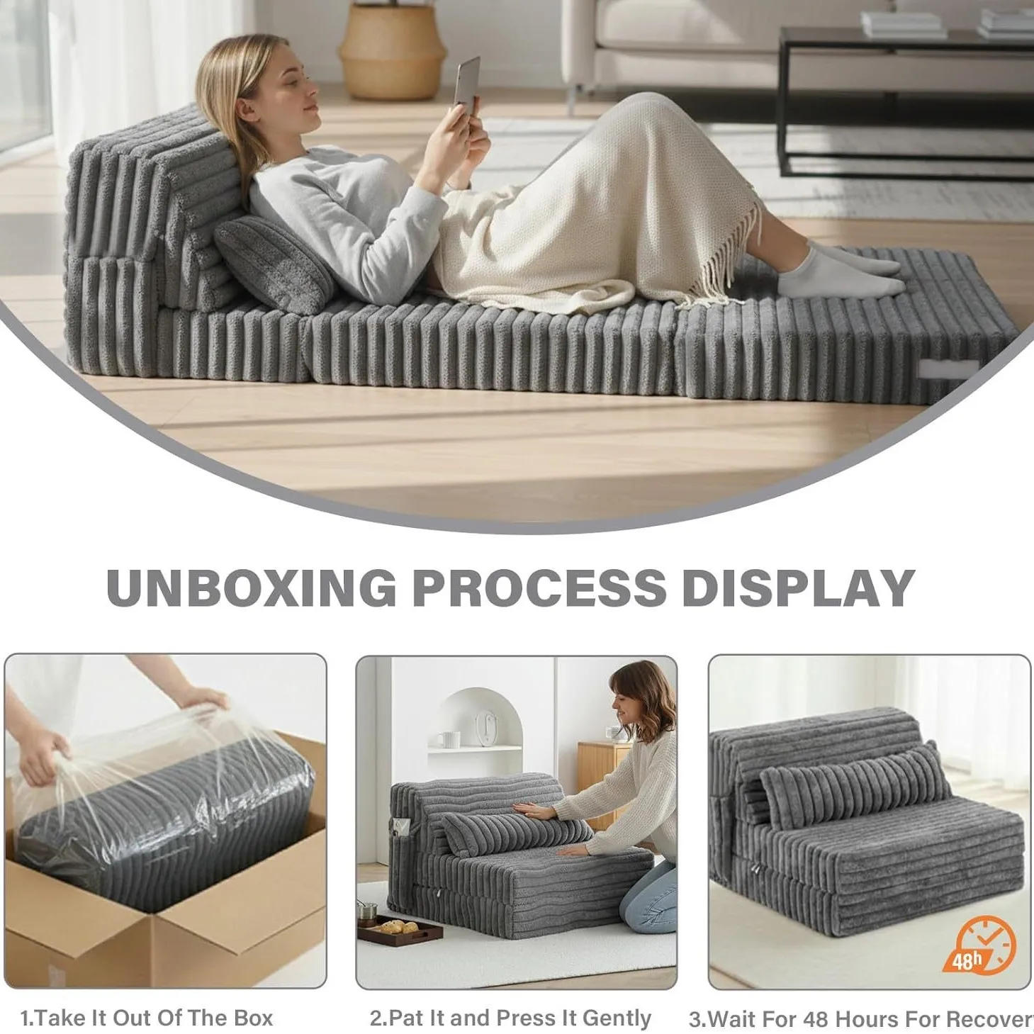 Cross-border Compatible American Style Multifunctional Foldable Sofa Bed Single-size for Adults Use Soft Living Room Style