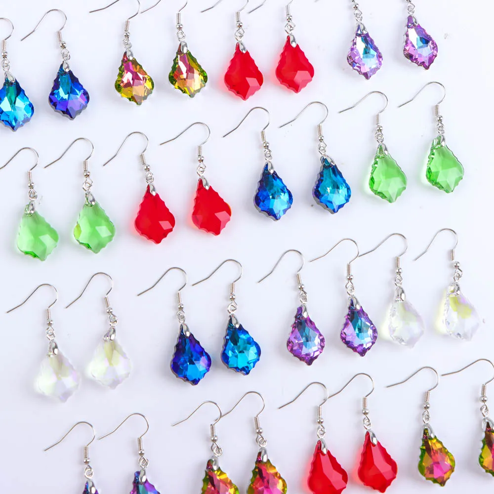 10/20/30/50Pairs Shiny Fashion Colorful Maple Leaf Water Droplet Rhinestone Earring Women Charming Jewelry Party Gift Decoration