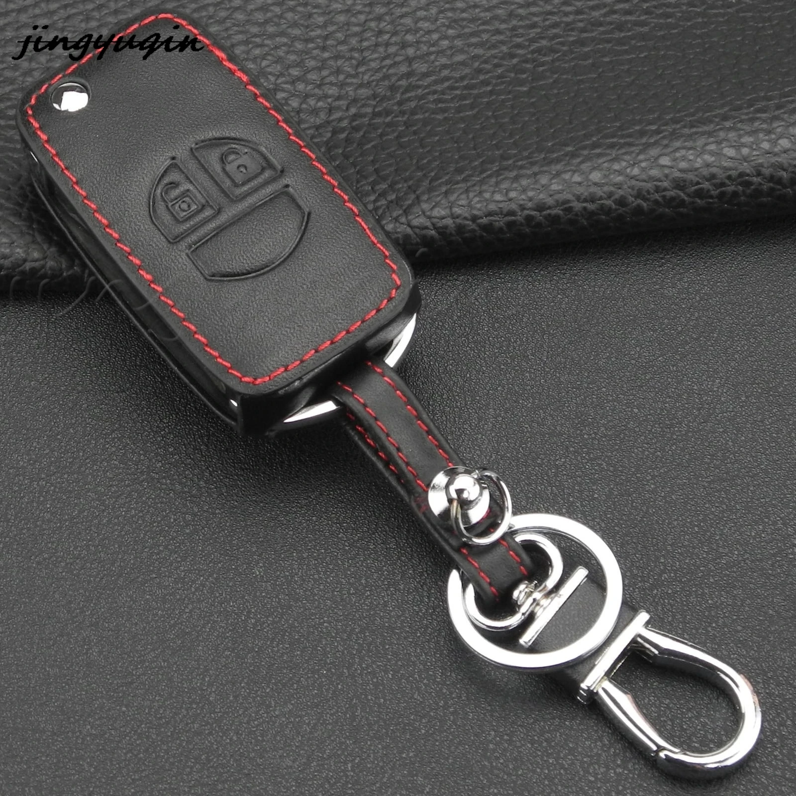 

jingyuqin 10pcs/lot 2 Buttons Remote Leather Car Key Case Cover For Suzuki Swift Grage Vitara Alto Keychain Keyring