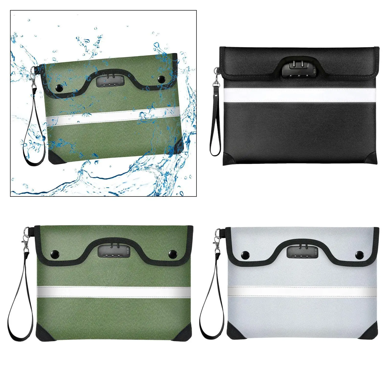 

Fireproof Document Bag Fire Resistant Utility Purse Lockable Money Purse for Deposit Documents Cash Important Papers Passport