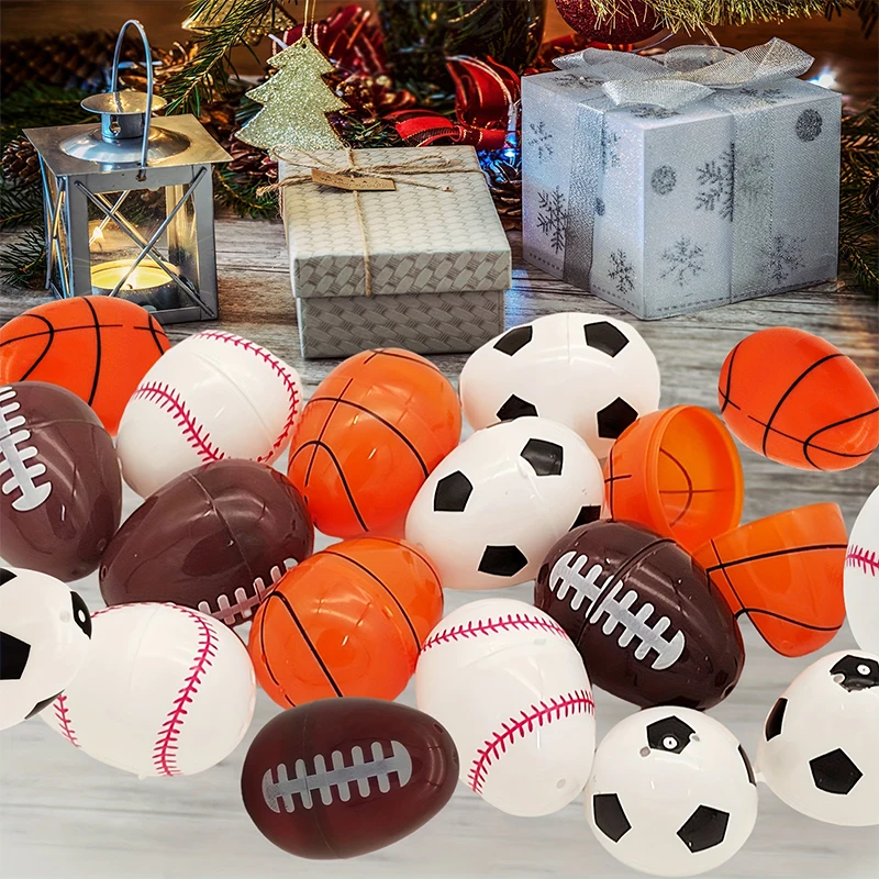 Oeufs de Pâques mignons en plastique pour enfants, décor de panier de sport, ballon de football, basket-ball, baseball, jouet cadeau