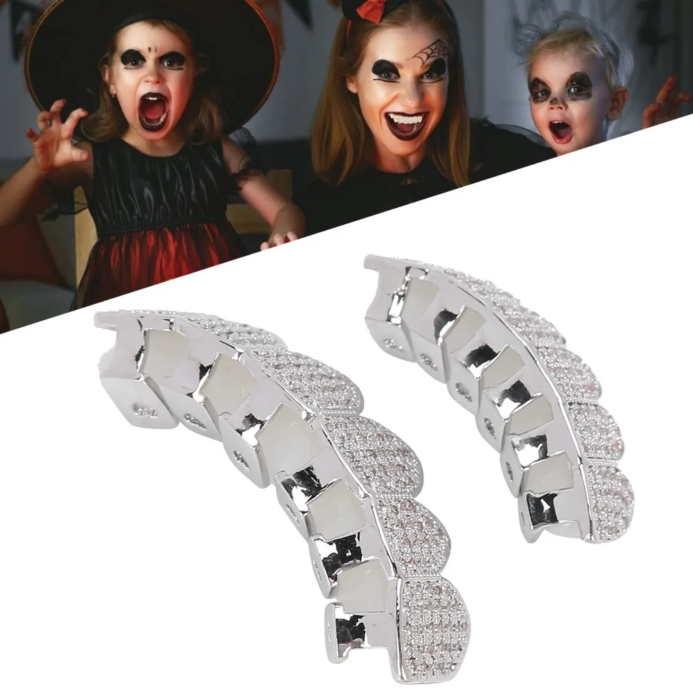 Cold Bling Teeth Decoration Gold Silver Hip Hop Teeth Set Unisex Top Bottom Mouth Dental Fashion Jewelry For Halloween Party