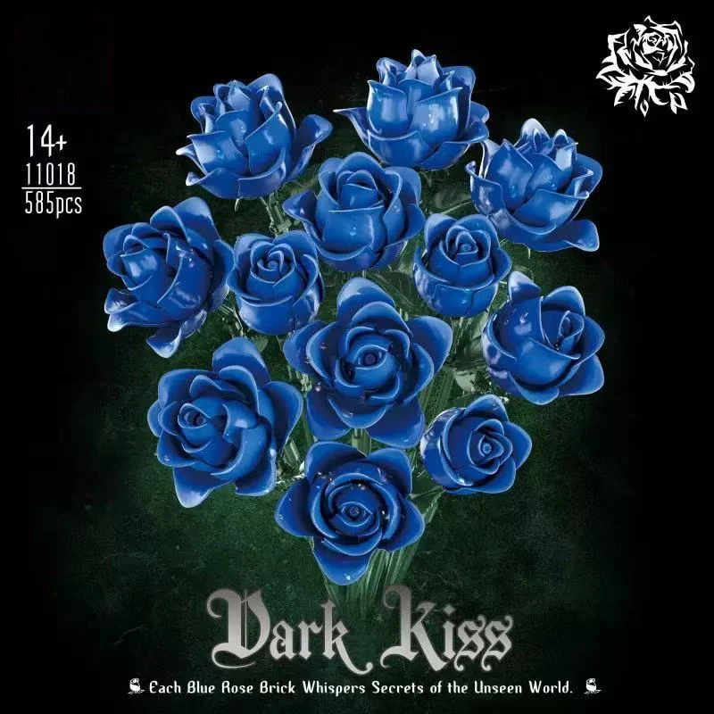 585 pezzi di rosa blu blocchi di costruzione giocattoli modello di assemblaggio, bouquet simulato fai da te decorazioni per la casa, regalo di San Valentino per ragazze
