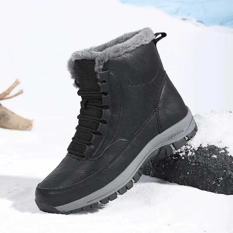 New Winter Men's Snow Boots Warm Plush Outdoor Anti-slip Hiking Boots Leather Sneakers Male Ankle Boots Footwear Work Shoes