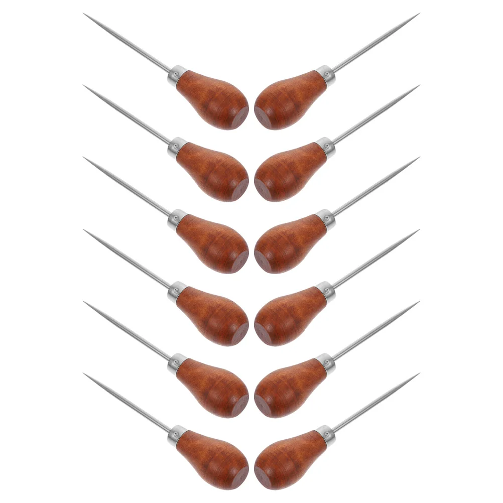 

12 шт., переплетные инструменты, форма тыквы, деревянная ручка, шило для шитья для рукоделия, ремонт, штамповочные иглы, набор для ручной вышивки