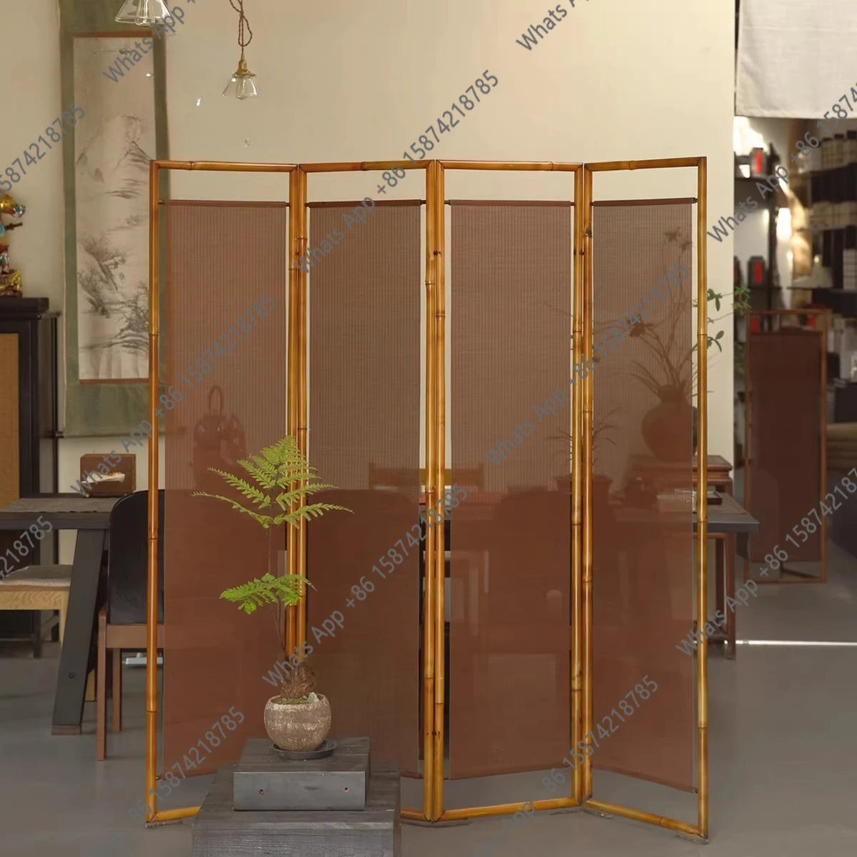 Mampara estética de la Dinastía Song, biombo de bambú plegable móvil para sala de estar, nueva cortina china