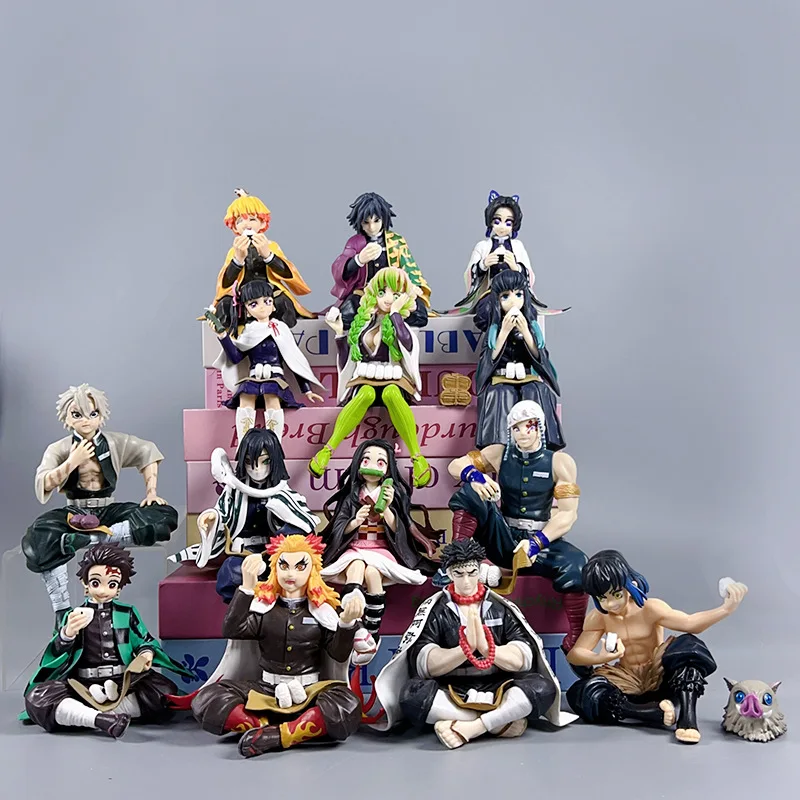Anime Demon Slayer Himejima Gyomei Q Version eat sitting posture Action Figure PVC Model Toys Desk Decor Collectible Gift boxed