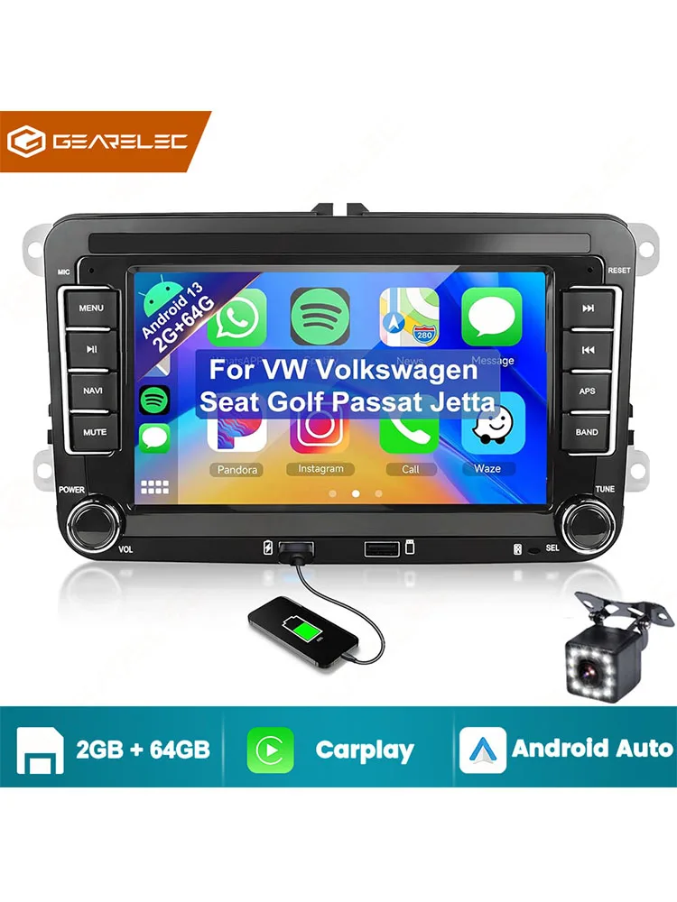 2 Din Autoradio Android13 Auto Multimedia Speler WIFI GPS Carplay Auto Voor VW Skoda golf 5 6 touran passat Jetta 7 "Auto Stereo - afbeelding 2