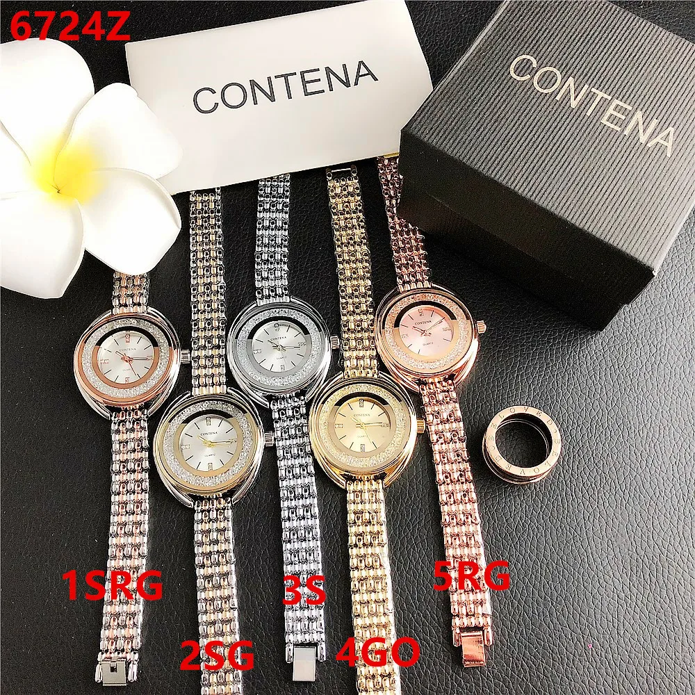 Luxury Rhinestone Ladies Stainless Steel Watch CONTENA Fashion Gold Women\'s Watch Diamonds Ceasuri Quartz Wristwatches Clock