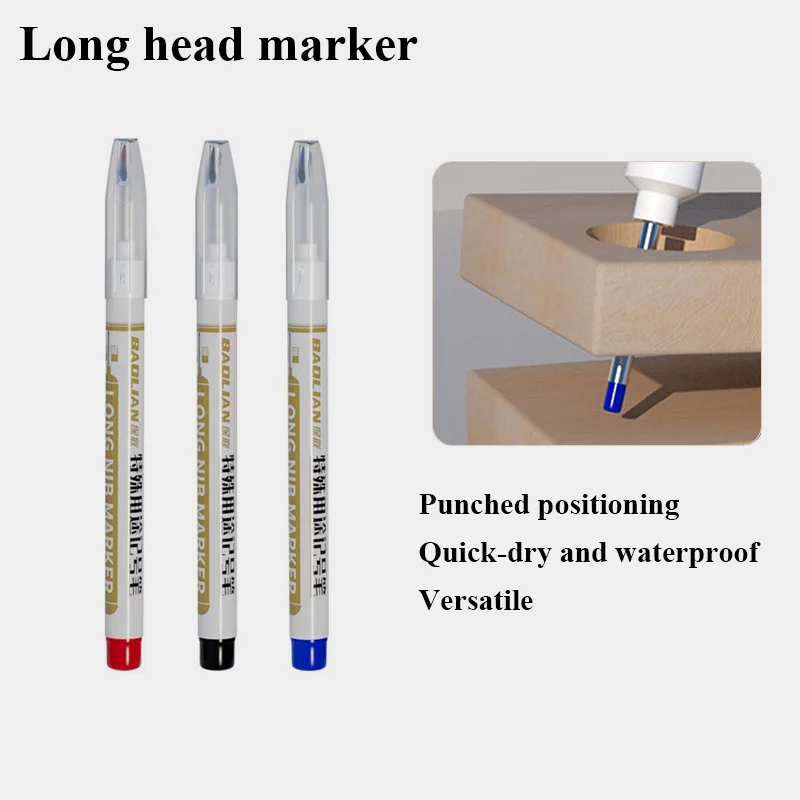 Extra Long Fine Tip Carpenter Pen Metal Perforating Pen Waterproof Construction Site Pens for Wood/Wall/Concrete Tiles/Plastic
