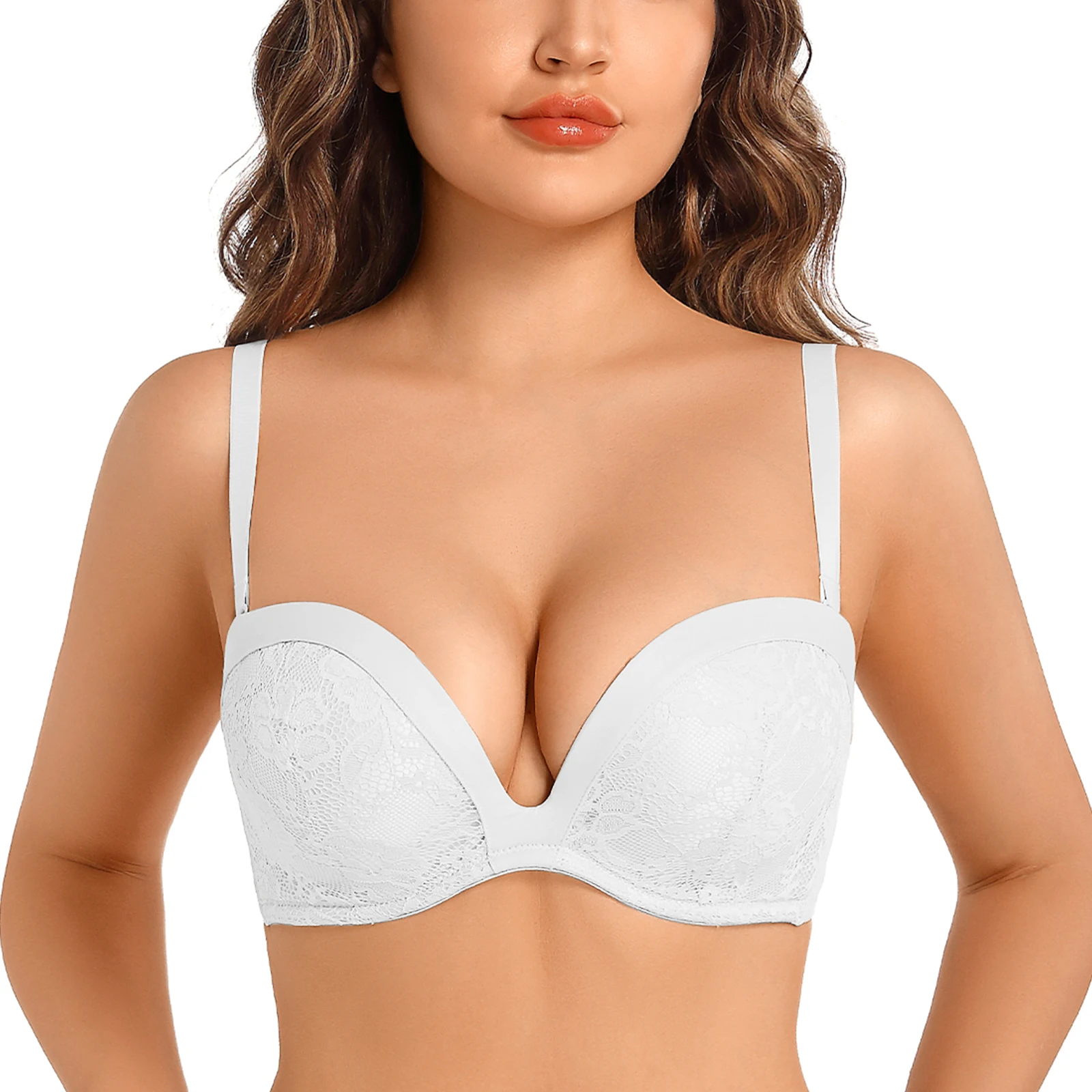 

New Sexy Bras For Women 1/2 Cups Plunge Anti-Slip Everyday Lingerie Lace Bralette Strapless Bra Ladies Wedding Mulitway Bra