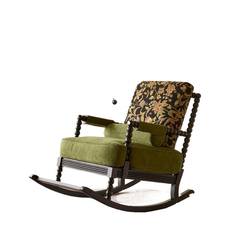 

French retro solid wood rocking chair, medieval home balcony lunch chair, can lie down and sleep