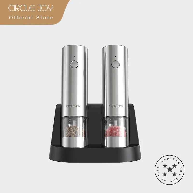 

Circle Joy Electric Rechargeable Mill Pepper And Salt Grinder Set With Base Stainless Steel Automatic Salt Spice Grinder Pepper