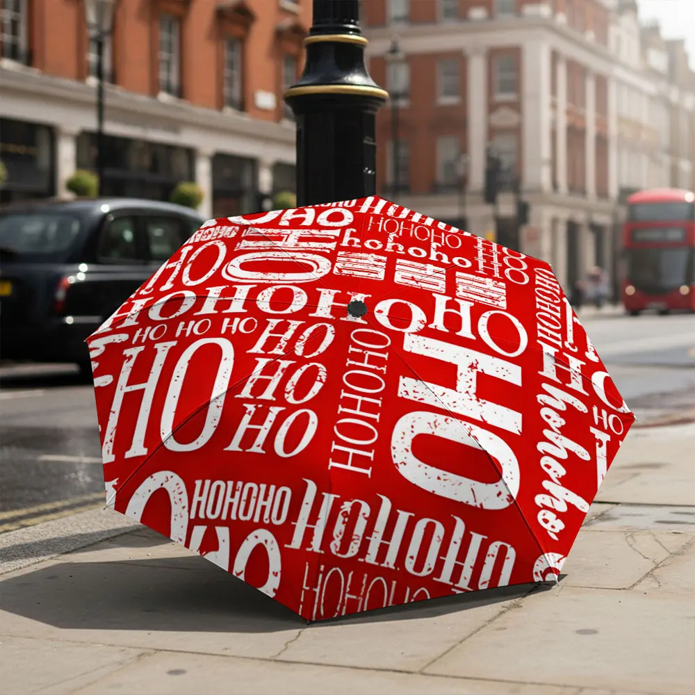 1P C Christmas-themed Umbrella in Front of Iconic Building Print 8 Iron Ribs Folding Umbrella Auto-Open Fashion Sunshade