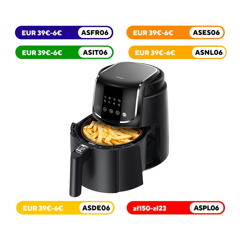 Midea Air Fryer Airfryer Heißluftfritteuse 4L, Ölfreie Airfryer 1500W, 8 Vorprogrammierte Kochmodi,