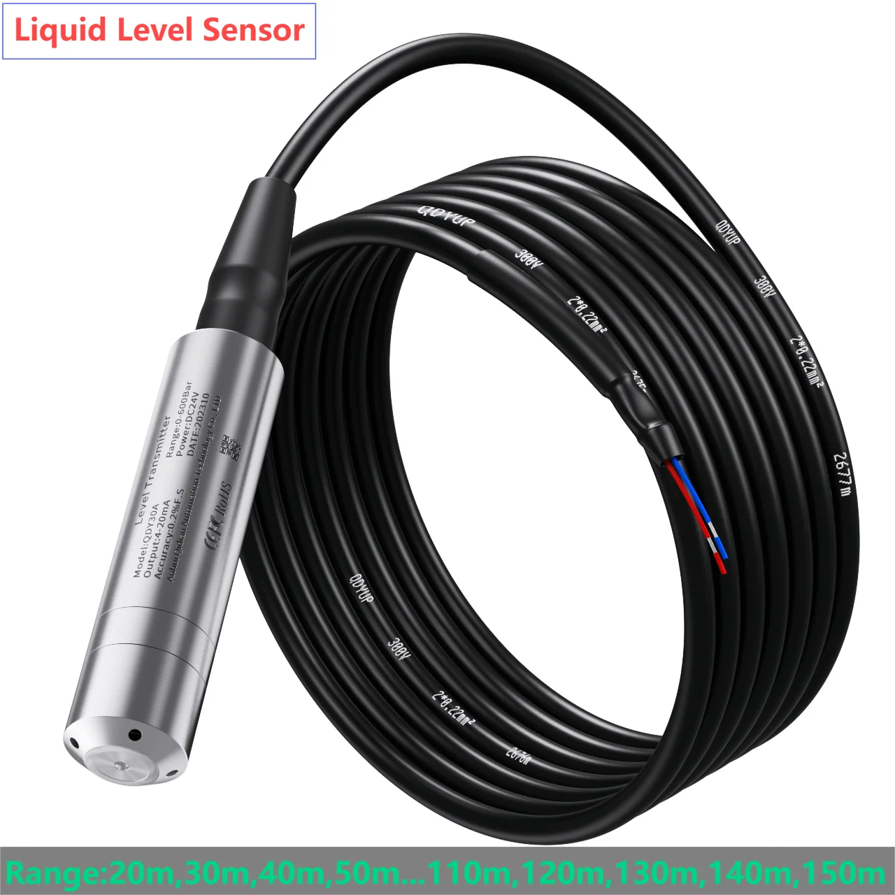 

60M 80M Liquid Level Sensor Transmitter 4-20mA 0-10V 0-5V 0-3.3V Liquid Level Transducer DC24V DC5V Water Level Meter 50M 70M