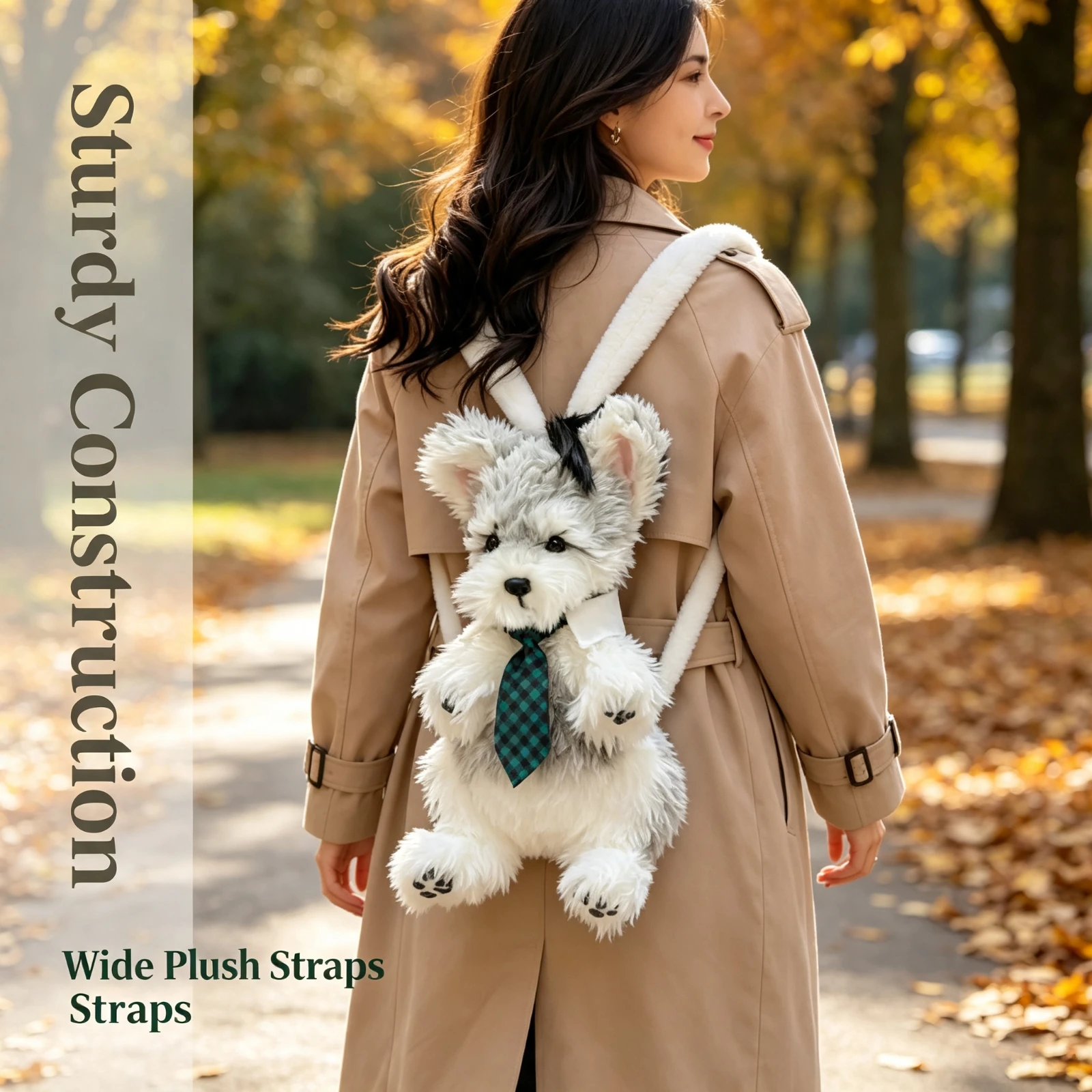 Cute Dog Fluffy Schnauzer Plush Backpack Stuffed Animal Shoulder Bag Cartoon Dog, Toy Doll Handbag For Women Girls Birthday Gift