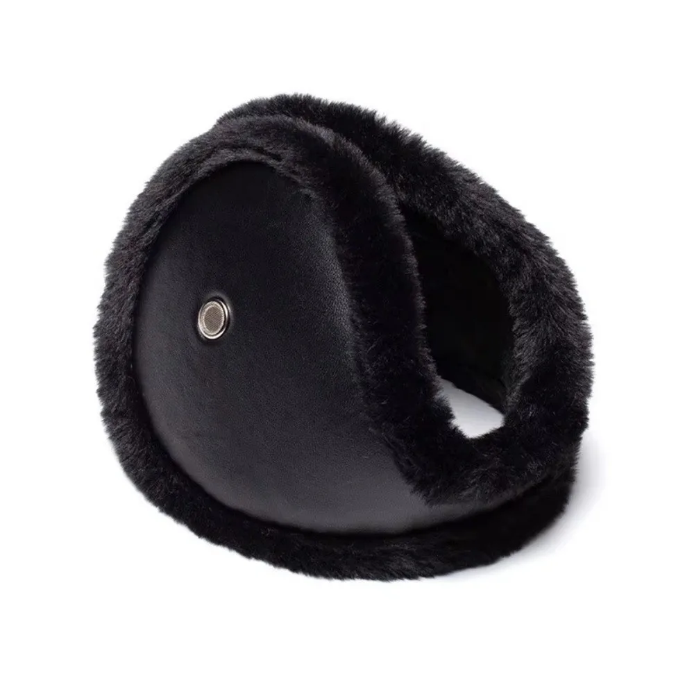 New PU Leather Winter Earmuffs Lining Pattern Earmuffs Loudspeaker Hole Foldable Ear Warmers Cycling and Skiing
