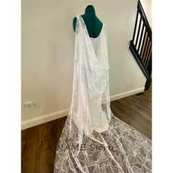 Off White Morning Glory Floral Bridal Cape Shorder Draped Embroidered Veils With Comb Cathedral Long Big Flowers Lace Tulle