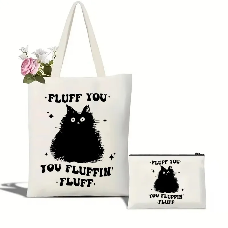

Fluff You, You Fluffin' Fluff Tote Bag Cosmetic Bag Set Fashion Canvas Shoulder Bag Capacity Travel Women Shopping Bag
