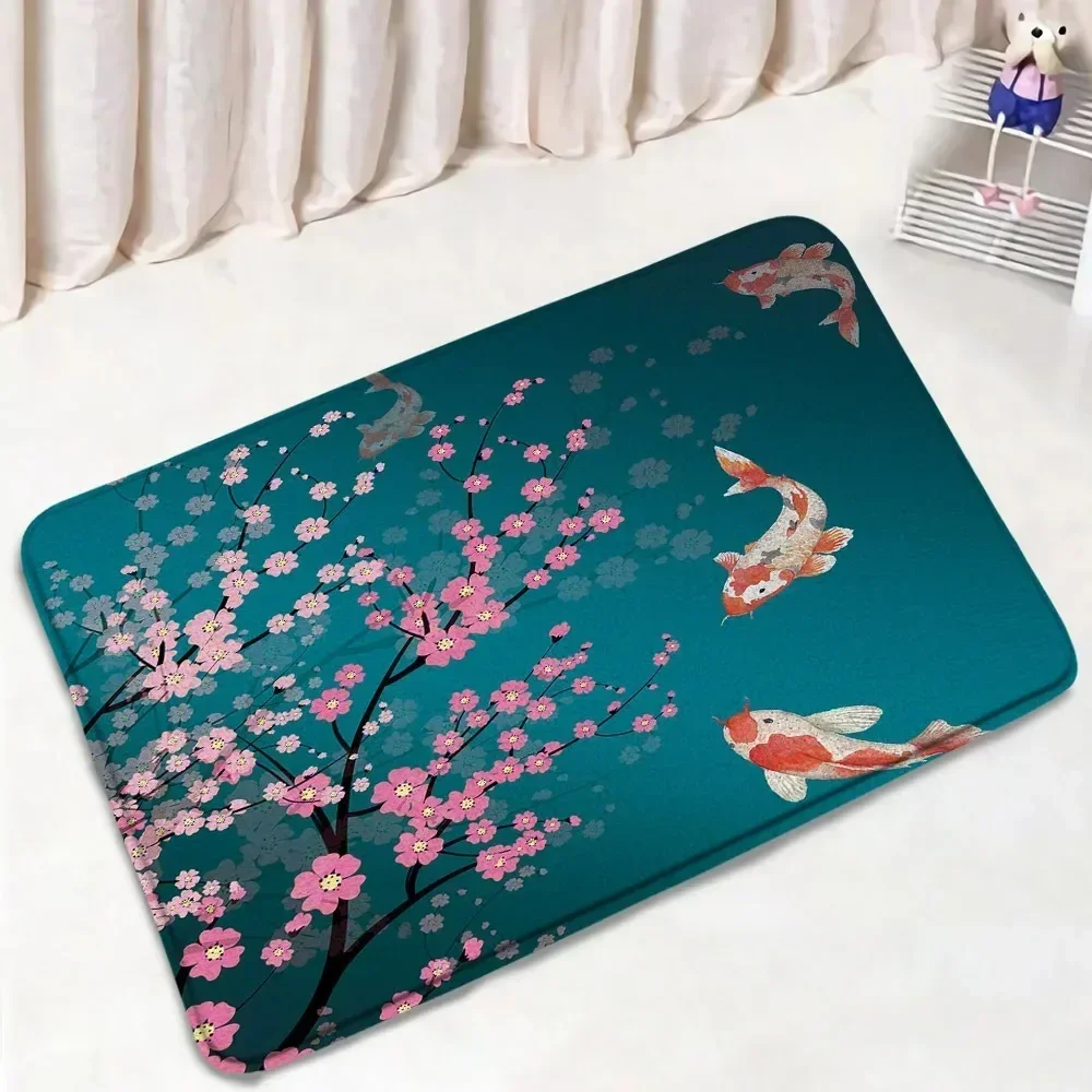 

Koi Fish Chinese Style Soft Carpet Bathroom No-silp Doormat Suitable for Living Room Entrance Decorate Accessory Pad Bedroom Rug