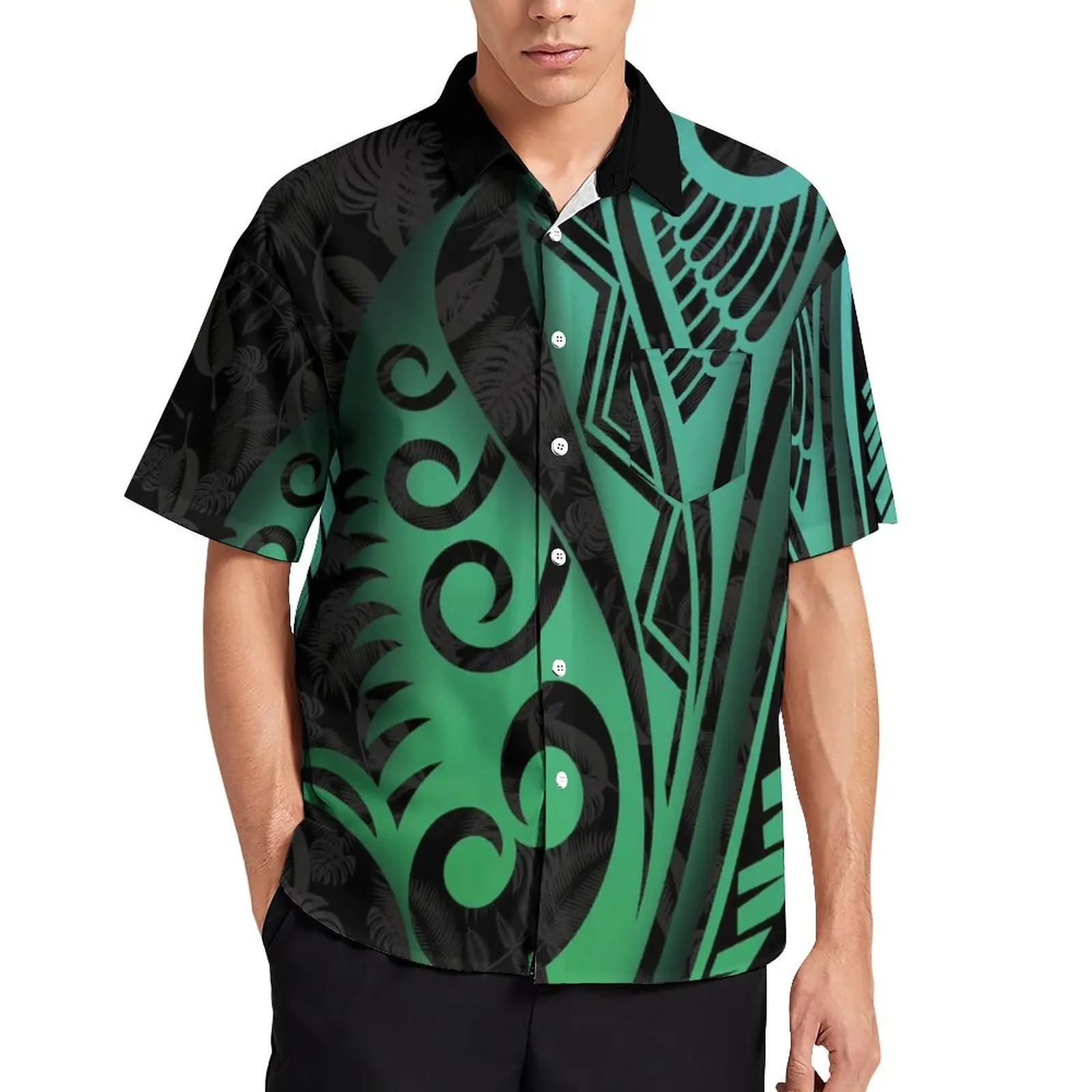 Polynesian Men\'S Shirt Hawaiian Island Tribal Ethnic Style Samoa Men\'S Summer Short Sleeve Button-Down Shirt