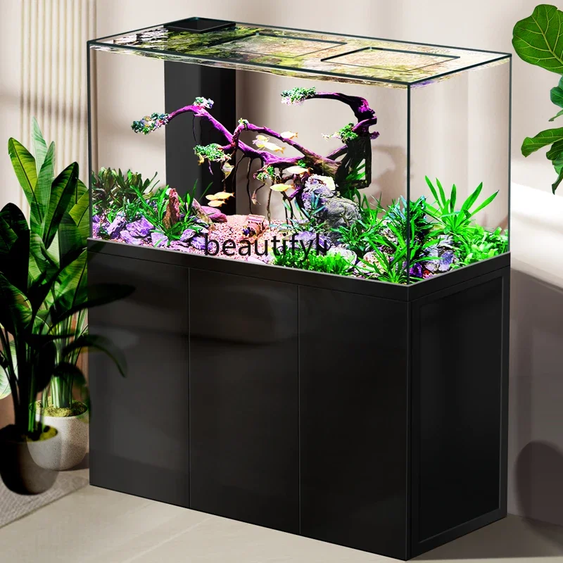 D80 خزان الأسماك الأبيض للغاية المتكامل الشد الزجاج غرفة المعيشة المنزلية كبيرة Girolong خزان الأسماك السفلي تصفية خالية من الماء ch #4