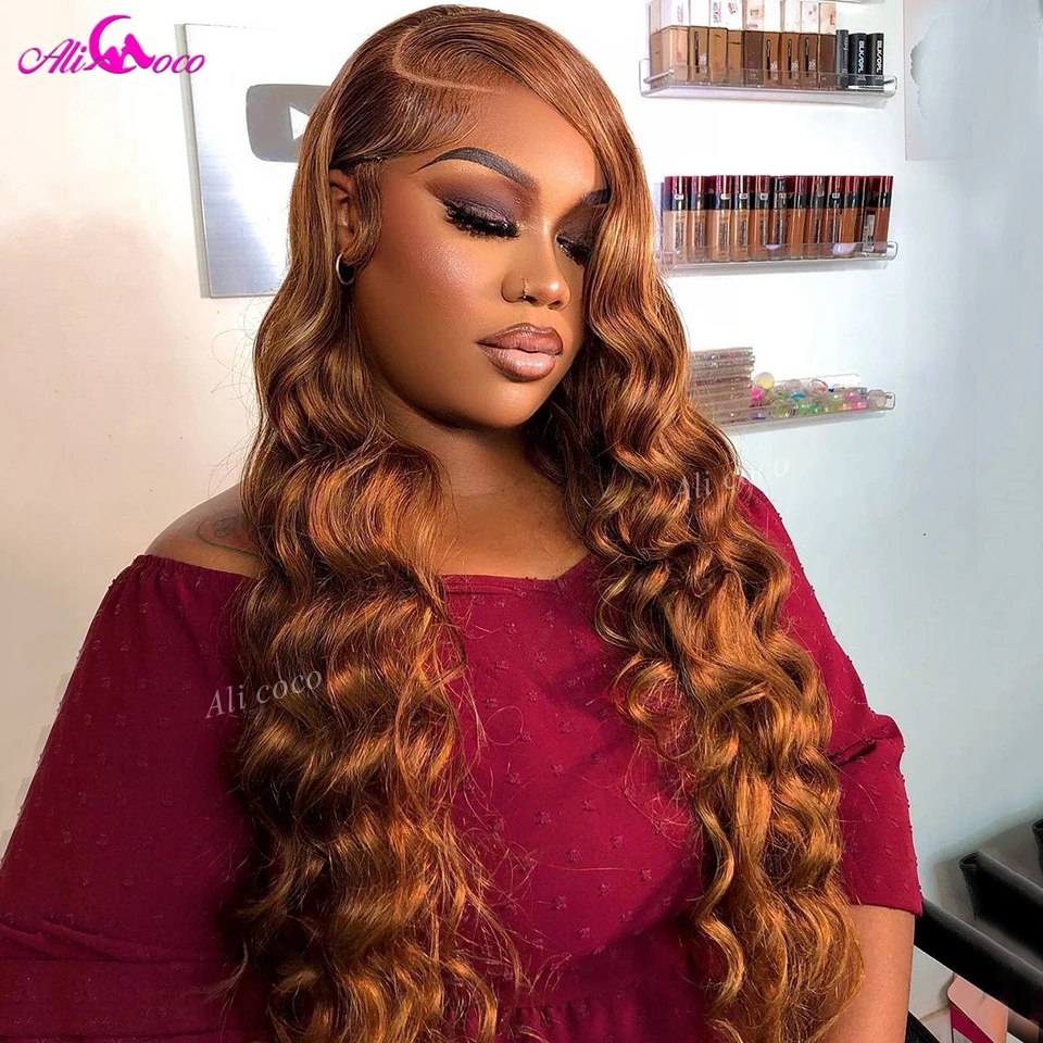 

6x6 Closure Ginger Brown Color Body Wave Wig Transparent Lace 5x5 Closure Wigs Deep Part Human Hair Wigs for Women