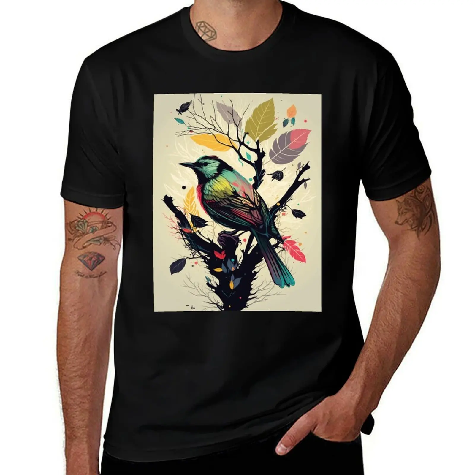 

Beautiful Bird On The Tree Design T-Shirt shirts graphic cotton man t-shirts plus sizes oversized graphic tee Men's clothing