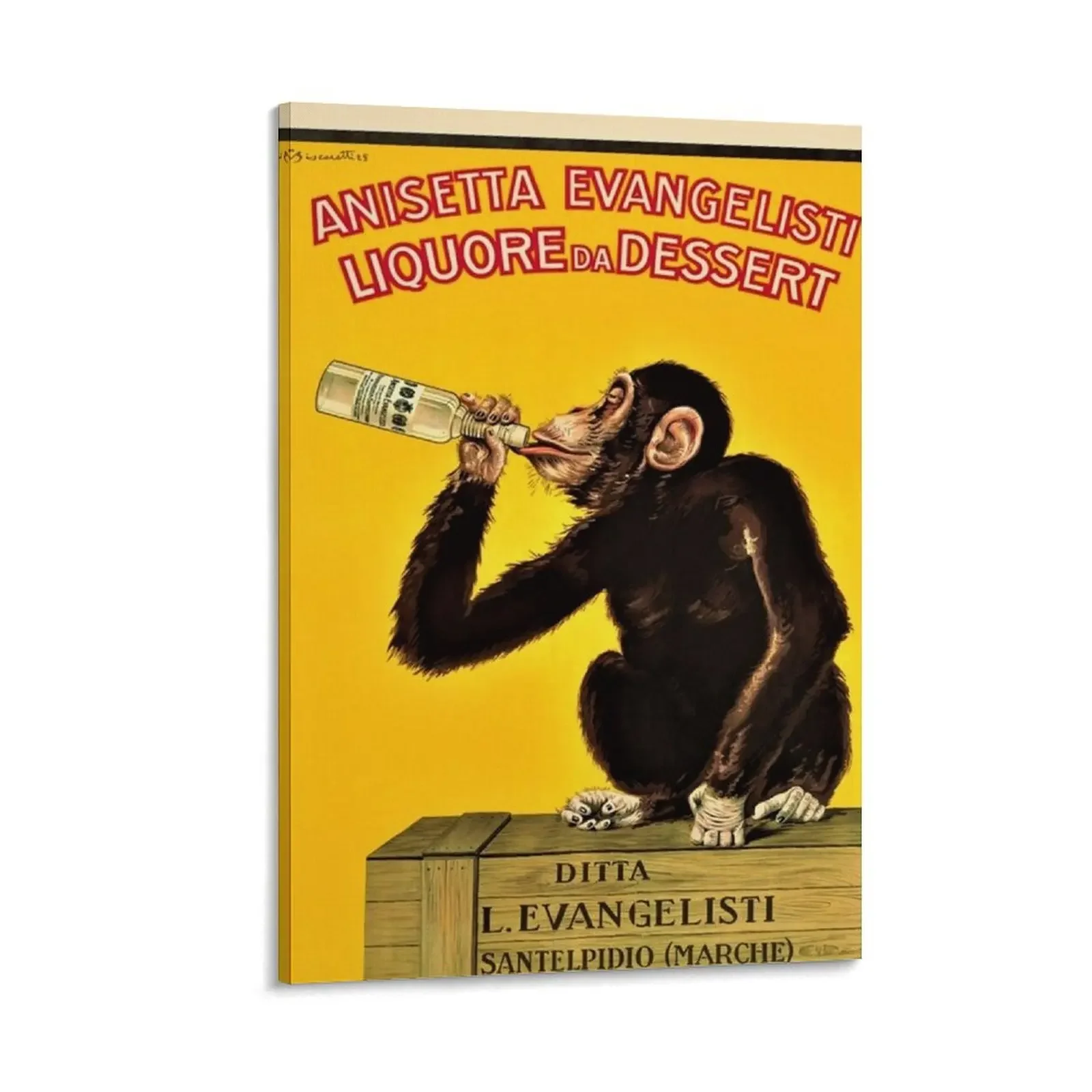 

Vintage Anisetta Evangelisti Liquor Monkey Drinking Poster by Carlo Biscaretti Canvas Painting pictures for wall