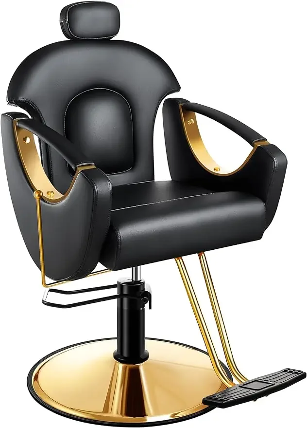 

Barber Chair Reclining Hair Salon Chair, All Purpose Gold Salon Chair for Hair Stylist, 360 Degrees Rolling Swivel Styl