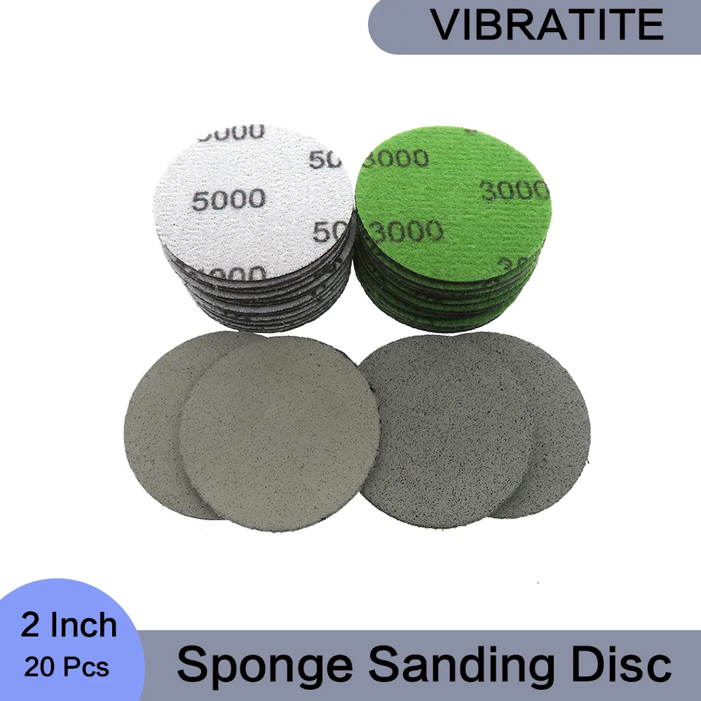 2 Inch Sponge Sanding Disc 20 Pcs Hook and Loop Sandpaper 1000/2000/2500/3000/5000 Grit for Polishing Wood Car