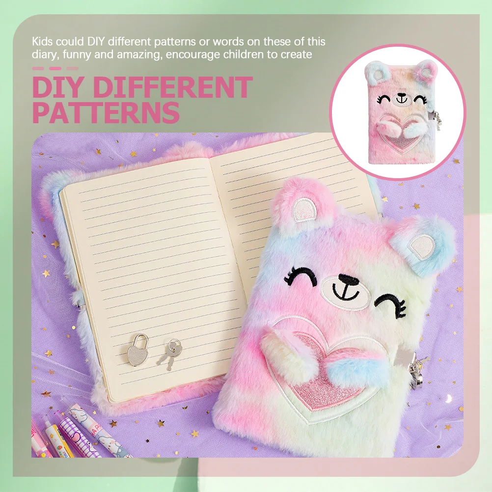 Notebook with Lock Diary Girls and Key Notepad Cute Bear Cartoon for Kids Birthday Gift Plush