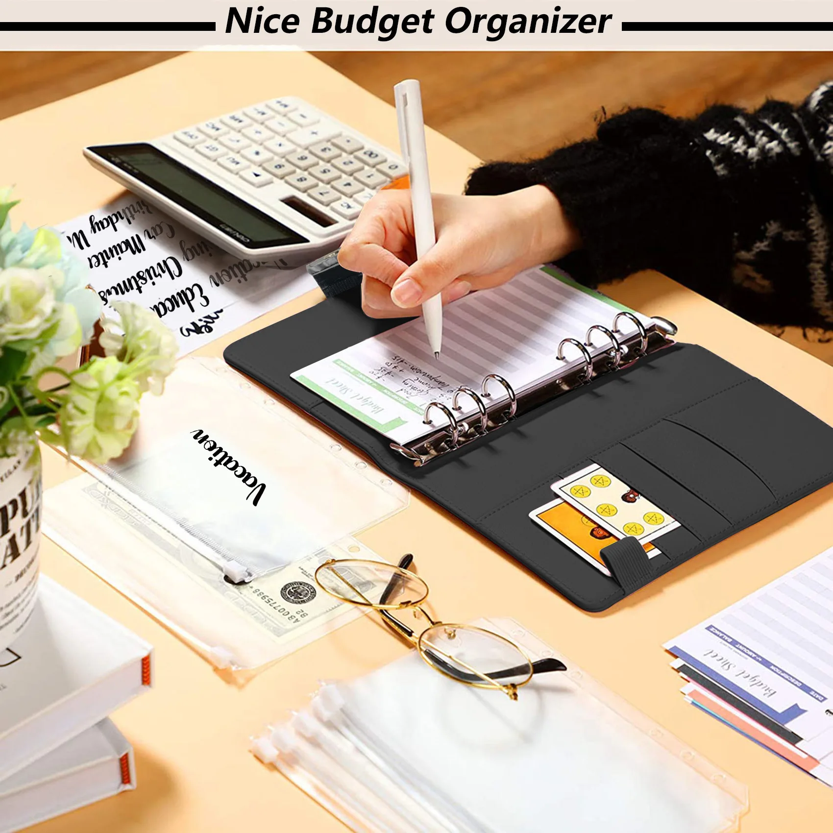 A6 Zipper Bag Color Print Binder PU Notebook Leather Creative Bookkeeping Book Cash budget  Office  Stationery