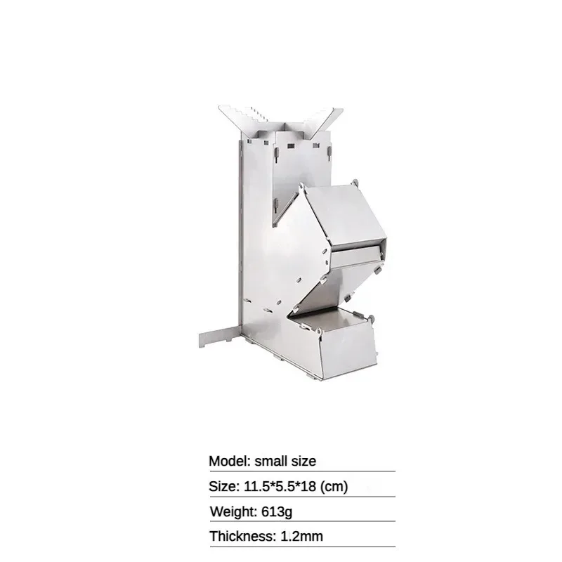Zusammenklappbarer Raketenofen aus Edelstahl, abnehmbar, langlebig, zuverlässig, geeignet für verschiedene Zündartikel, verstellbarer Lufteinlass