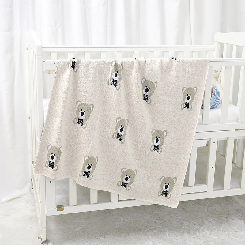 Kocyki dziecięce bawełniane dziergane niemowlęce chłopcy dziewczynki pościel kołderka 90*70CM noworodek wózek otulacz modne słodkie misie pledy