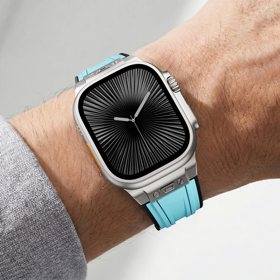 Skin-Friendly Silicone Watch Band for Apple IWatch Ultra 49mm 3/2 Series 11 10 46/45/44/42 mm SE 9 8 7 6 5 4 Folding Clasp Strap